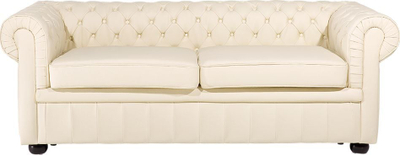 Divan Chesterfield 3 vende, lëkurë natyrale, 195 cm, bezhë