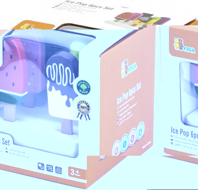 Set lodrash prej druri Viga Toys, 6 akullore me shkop, me qëndrim