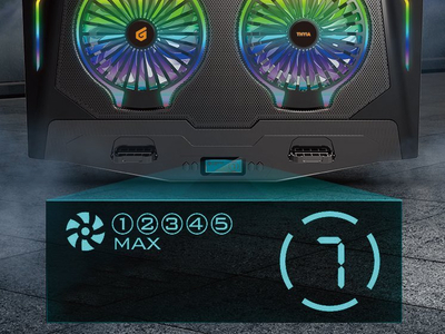 Stand ftohës për laptop Conceptronic THYIA ERGO, 2 fena, RGB, i zi