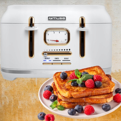 Toster Muse MS-131W, 4 vende, me shkrirje edhe ngrohje, i bardhë