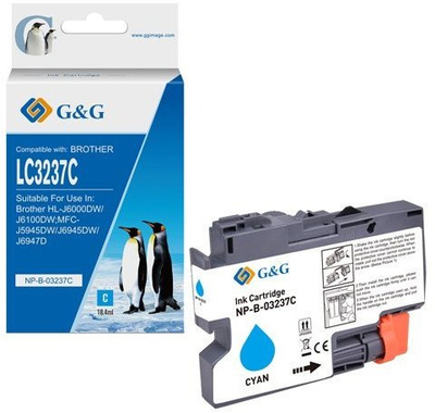 Kartutxh boje G&amp;G kompatibël Brother LC3237C, cyan, deri nja 1500 faqe