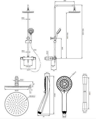 Set dushi Omnires Y Y1244LUXLBL, me termostat, dush shiu, i zi saten