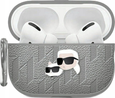 Заштитна маска Karl Lagerfeld Monogram Karl &amp; Choupette за AirPods 4, сребрена