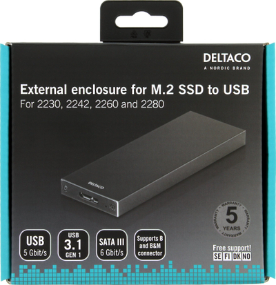 Kuti e jashtme për SSD M.2 DELTACO, USB 3.0, 5 Gbps, ngjyrë e zezë