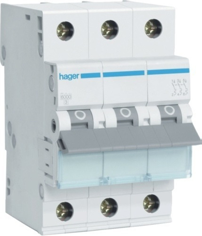Ndërprerës miniaturë Hager 3P B 16A 6kA AC MBN316E