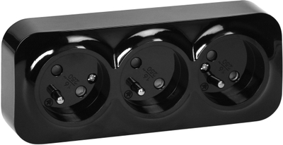 Prizë murale ToDo 3-fishe, 16A 230V, IP20, e zezë, set 10 copë