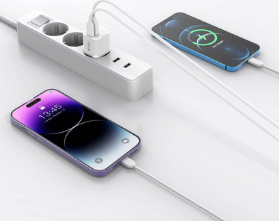 Karikues muri Tech-Protect THP1555, 1x USB-A, 1x USB-C, 3A, i bardhë