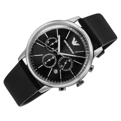 Рачен часовник Emporio Armani AR11774, хронограф 42 mm, кожен ремен, црн