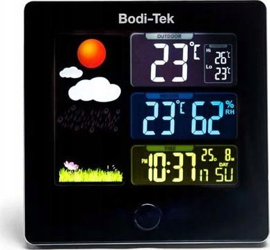 Stacion moti Bodi-Tek Weather Station BT-HGWS, ekran digjital, sensor jashtë, i zi