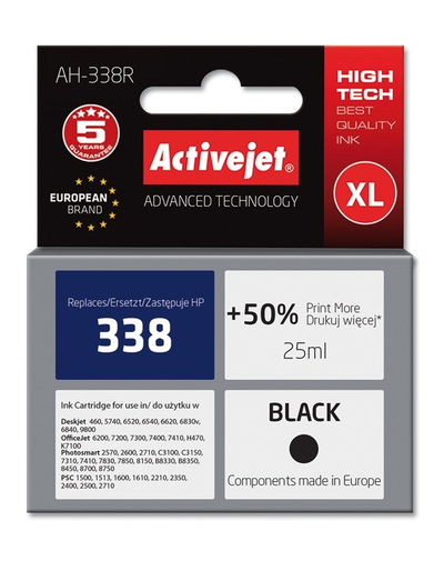 Ngjyrë për printer Activejet AH-338R (zëvendësim për HP 338 C8765EE), 25 ml, e zezë