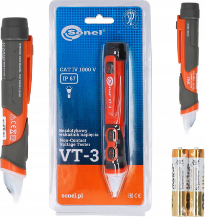 Tregues tensioni AC Sonel VT-3 WMPLVT3, jo-kontakt, IP67, portokalli