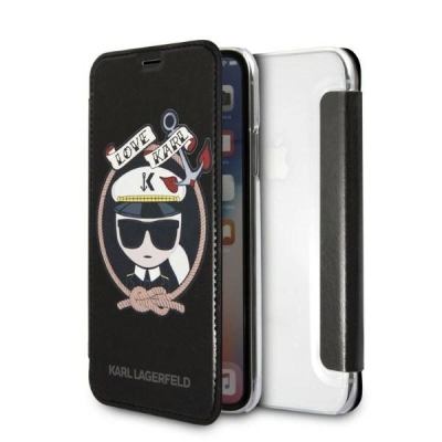 Këllëf libri Karl Lagerfeld KLFLBKPXKSB, për iPhone X XS, lëkurë ekologjike, i zi