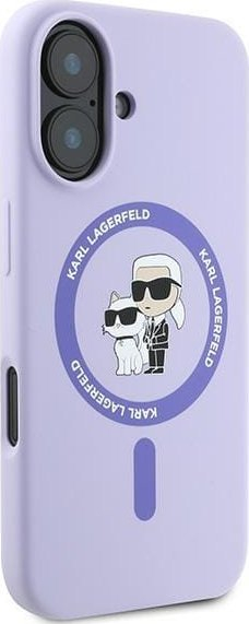 Kapak telefoni Karl Lagerfeld Liquid Silicone Karl &amp; Choupette, MagSafe, për iPhone 16 6.1", vjollcë