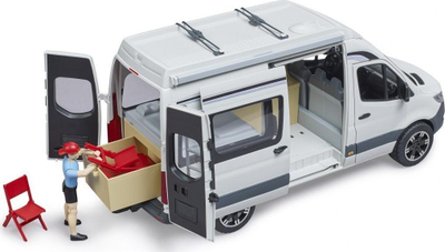 Lodër furgon kampingu Bruder Mercedes Benz Sprinter, shkallë 1/16, me figurë shoferi, i bardhë