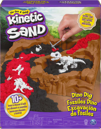 Set lodër Kinetic Sand Dino Dig, 454g, mbi 10 kocka dinosauri, me ngjyra të ndryshme