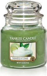 Qiri aromatik Yankee Candle Vanilla Lime, kavanoz i mesëm, erë vanilje me lime, jeshil
