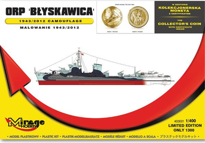 Model anije Mirage Hobby ORP Blyskawica 400001, shkalla 1:400, kamuflazh 1943/2012
