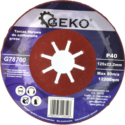 Диск за брусење Geko Fiber P40, 125mm, за грес и камен
