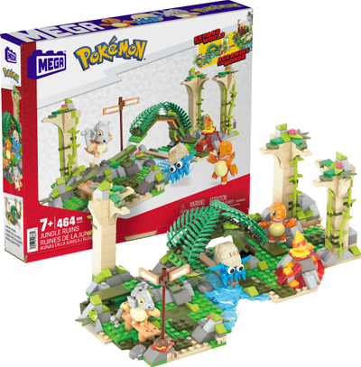 Lodër me kuba MEGA Pokémon Jungle Ruins, 464 pjesë, 3 figurina, shumëngjyrëshe