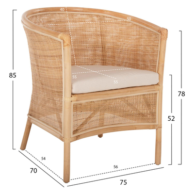 Karrige Apron rattan perforuar natyral jastëk i bardhë 75×70×85 cm (HM9818), bardhë