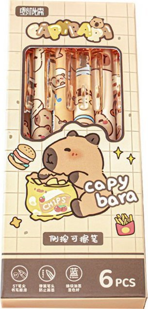 Set stilolapsash Capybara, 6 copa, bojë e kaltër, shumëngjyrësh