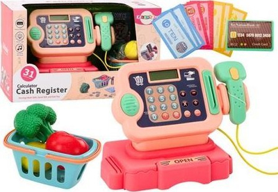 Lodër kasë për kalamaj Cash Register, me karrocë pazarit, me drita dhe zhurma, rozë