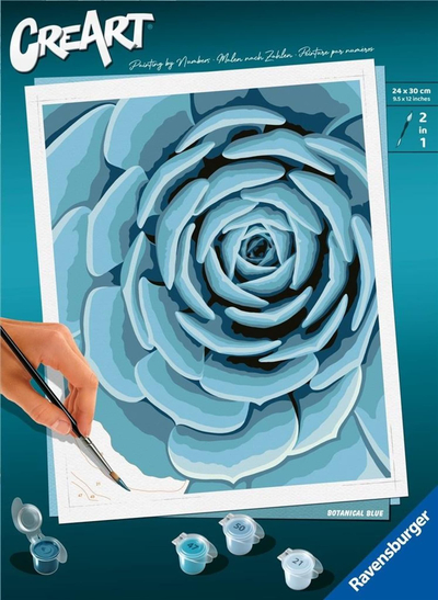 Set pikture me numra Ravensburger CreArt Botanical Blue, 24 x 30 cm, për të rritur, blu