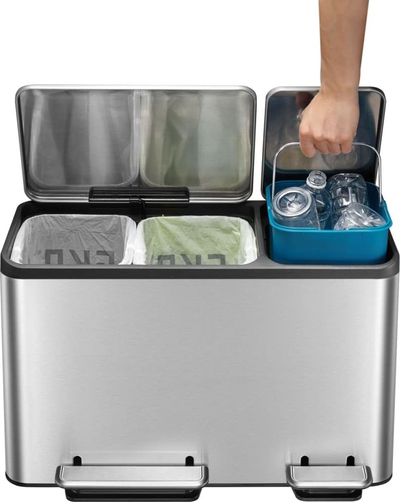 Kosh kuzhine EKO EcoCasa, 3x15L, me pedale, gri e hapët mat