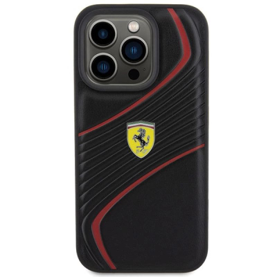 Mbrojtëse telefoni Ferrari Twist Metal Logo për iPhone 15 Pro 6.1", TPU, e zezë