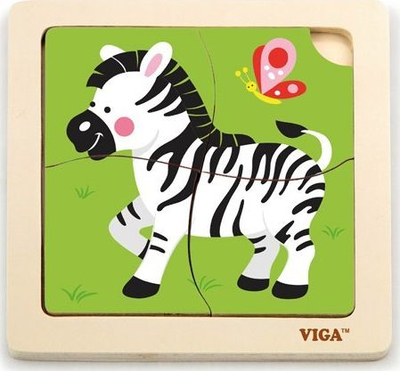 Puzzle druri Viga Toys 51317, 4 copa, me zebër, shumëngjyrëshe