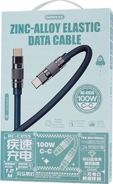 Kabllo karikimi Remax RC-C055 Wefon, USB-C në USB-C, 100W, 1.2m, gri e errët