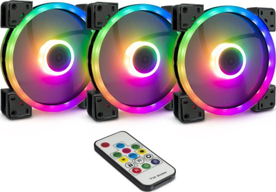 Сет вентилатори Argus RGB RS-14, 3 x 140mm PWM, со хаб и далечински управувач, црн