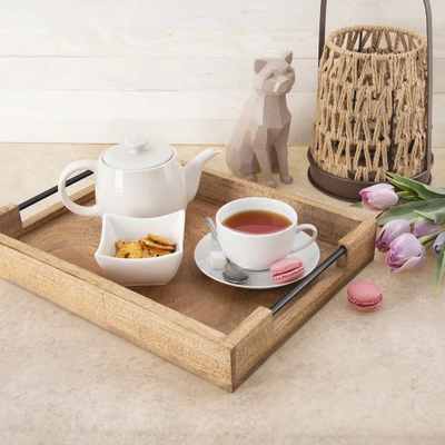 Дрвена табла Orion MANGO, 40.5x30.5x6 cm, со метални рачки, природно кафеава