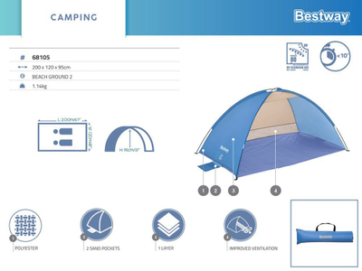 Çadër plazhi Bestway Beach Ground 2, UPF 80, modeli 2024, blu