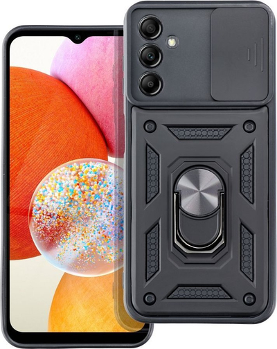 Këllëf telefoni Samsung Galaxy A14, TPU silikon, me unazë dhe kapak kamere, ngjyrë e zezë