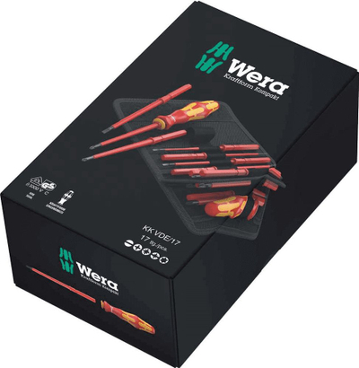 Set kaçavidash elektrik Wera Kraftform Compact VDE 17, 17 copa, i izolum 1000V, i kuq
