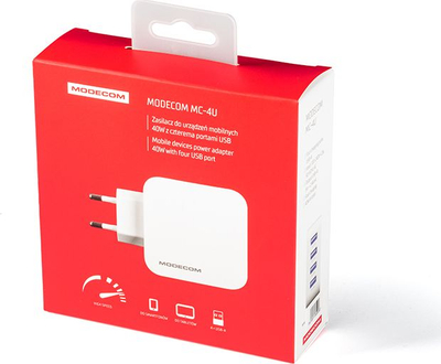 Karikues MODECOM MC-4U, 4x USB-A, 2.4A, i bardhë