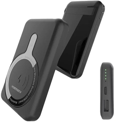 Надворешна батерија DENMEN 10000mAh, MagSafe, USB C, црна