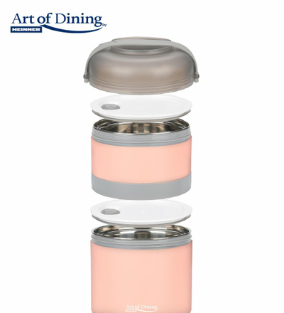 Kuti termike dreke Heinner Loca Double, 920ml, inoks polipropilen, roze gri
