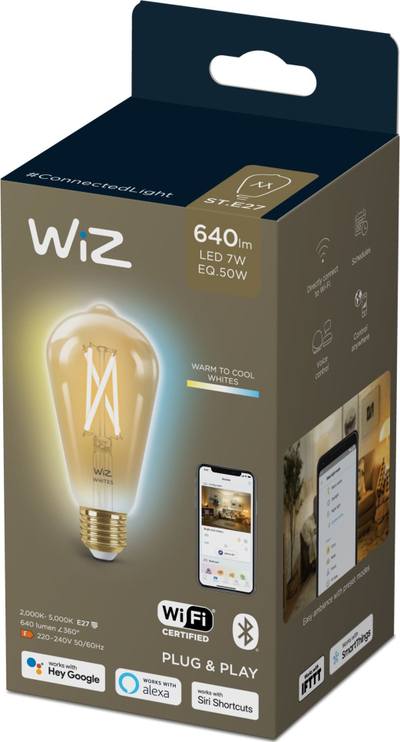 Llampë e zgjuar WiZ ST64 Edison, 7W, E27, 2000K–5000K, e tejdukshme