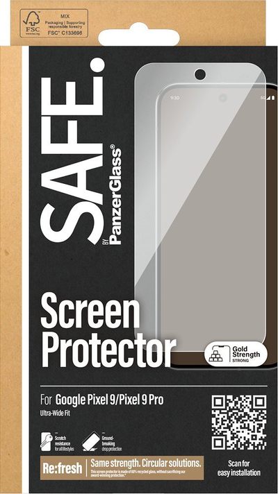 Mbrojtës ekrani PanzerGlass SAFE për Google Pixel 9 5G dhe 9 Pro 5G, xham i temperu, Ultra Wide Fit, transparent