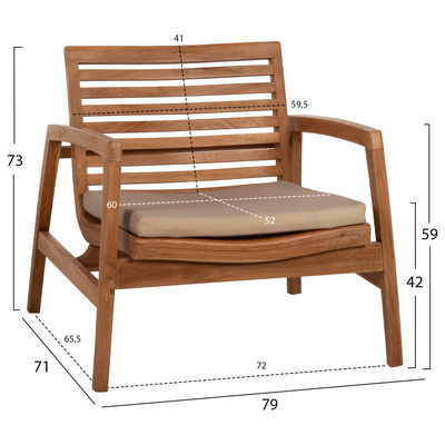 Set mobiljesh kopshti Dover HM9624, 4 pjesë, dru teak i ricikluar, jastëkë ngjyrë mocha