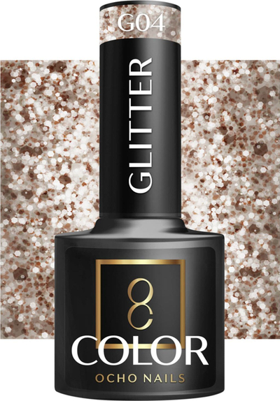Llak xhel hibrid Ocho Nails Glitter G04, 5g, efekt shkëlqim ari, i tejdukshëm