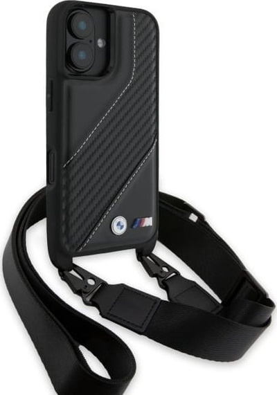 Mbulesë telefoni BMW M Series Carbon Stripe & Strap BMHCP16S23PSCCK, për iPhone 16 6.1", me rrip, e zezë