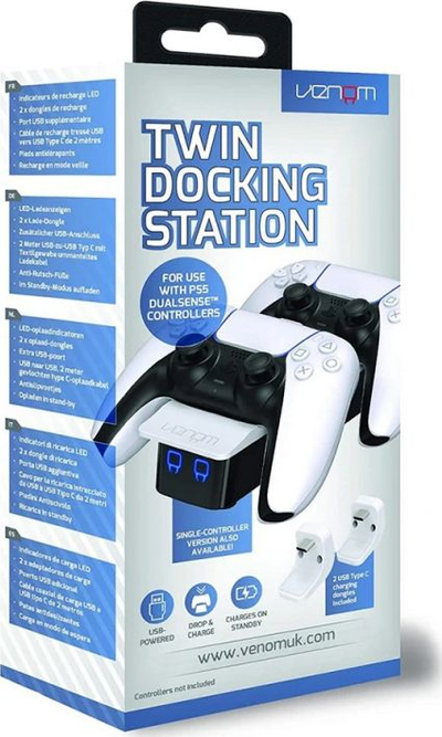 Stacion karikimi Venom Twin Docking Station, për PS5 DualSense, dyfishe, bardh e zi