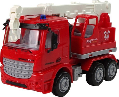 Set lojrash LeanToys Fire Department, kamion zjarrfikës me vinç, tabela rruge, i kuq