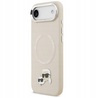Mbulesë telefoni Karl Lagerfeld MagSafe për iPhone 17 Pro, PU, me butona metalikë, bezhë