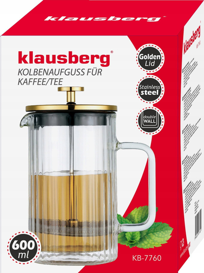 French press Klausberg KB-7760, 0.60L, xham borosilikat, ngjyrë ar