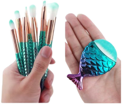 Set furçash make up Mermaid Tail, 8 copë, vjollcë-jeshile