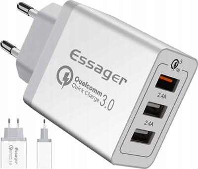 Karikues muri Essager QC3.0, 30W, 3 porta USB, i bardhë